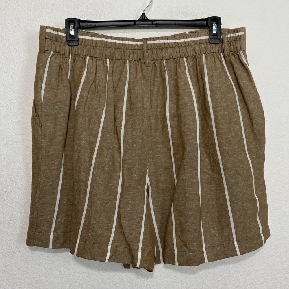A New Day Tan/White Striped Linen Blend Belt Loops High Rise Short Plus Size XXL - Picture 3 of 5